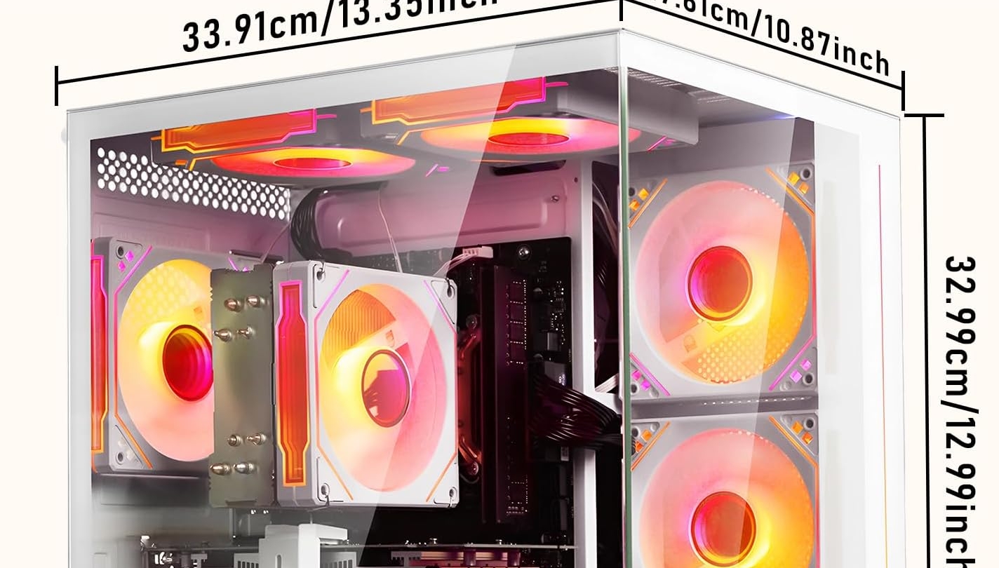 SUEVERY White R5 Gaming PC Bundle – Pre-Built Desktop Computer