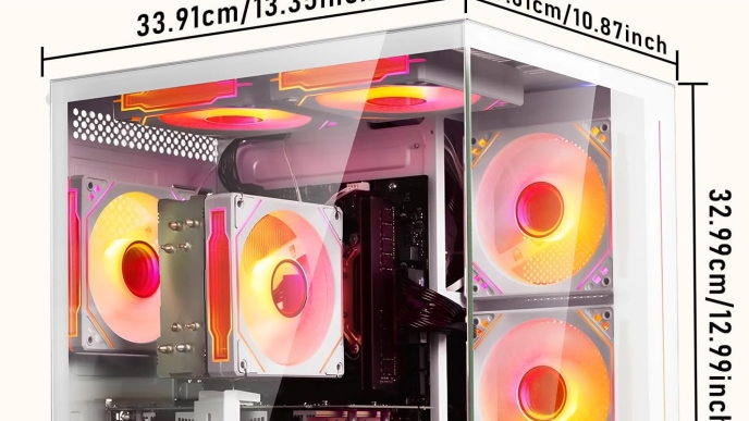 SUEVERY White R5 Gaming PC Bundle – Pre-Built Desktop Computer