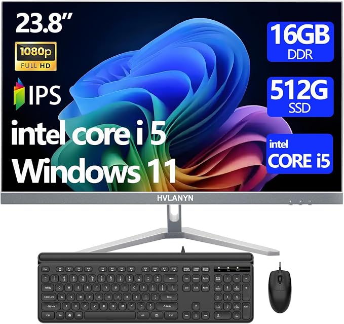23.8-Inch FHD All-in-One Desktop Computer – Core i5, 16GB RAM, 512GB PCIe SSD